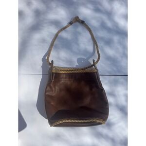 Ronay Vintage Brown real Leather Bucket Bag with Braided Rope and Strap Shoulder